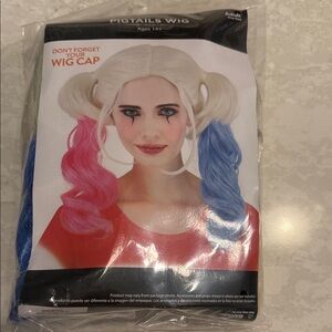 Pigtails Wig with Pink and Blue Highlights